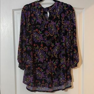 Floral Paisley Blouse with Purple and Black